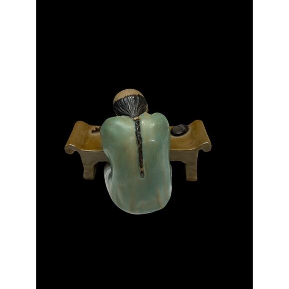 Vintage Chinese Mudman Figurine Man Reading Book Table Desk Porcelain Ceramic - Picture 4 of 6